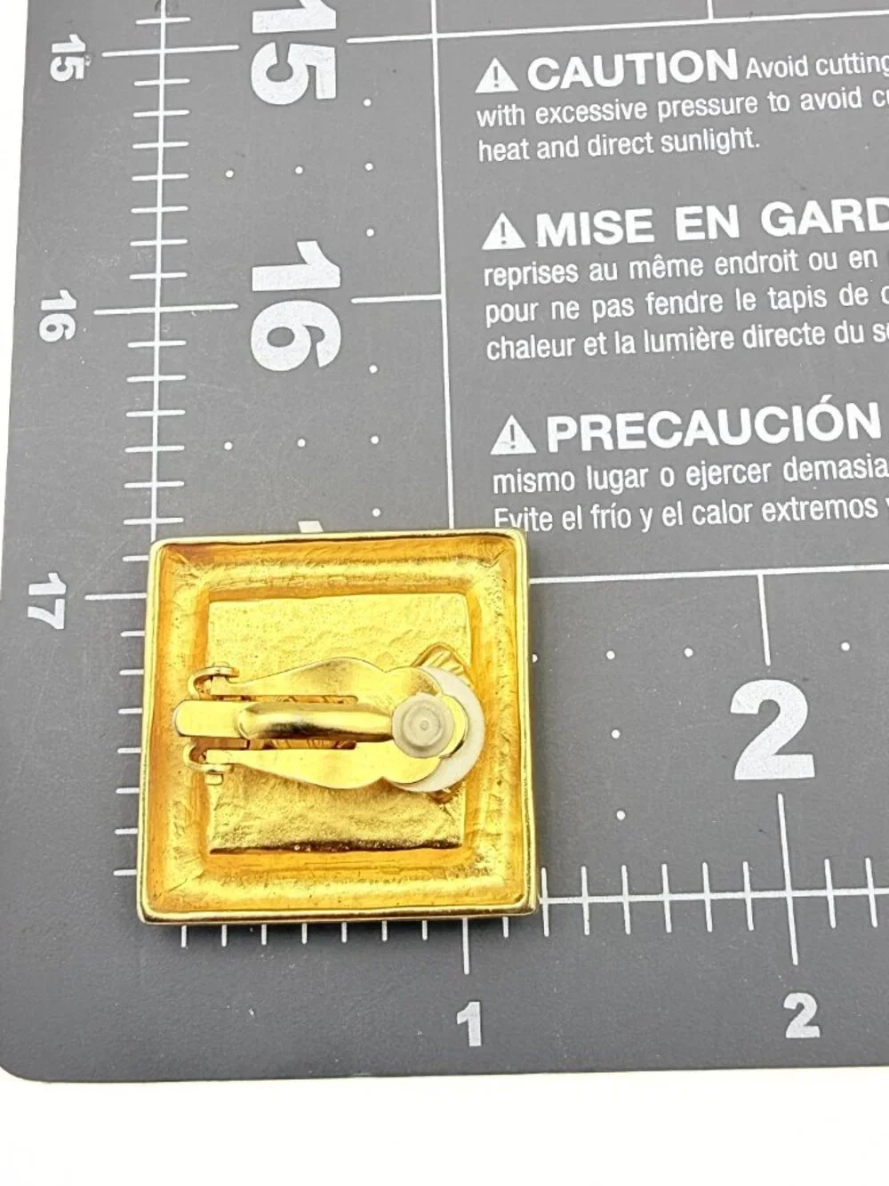 Karl Lagerfeld Runway Couture Textured Square Gold Plated Monogram Clip Earrings